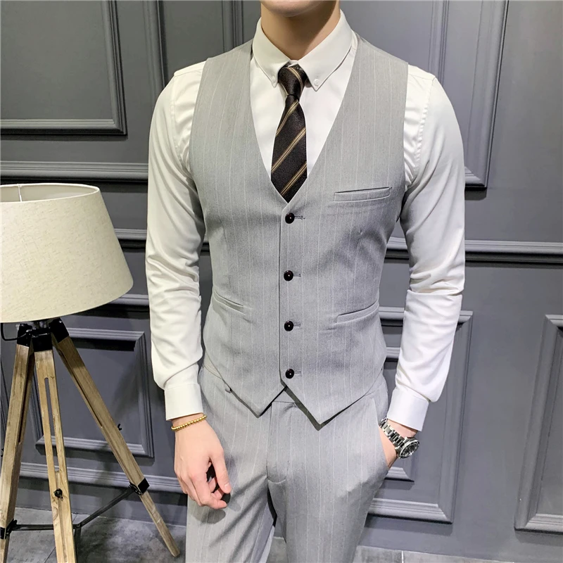 Fashion Suit Vest Men Striped Formal Dress Slim Fit Vest Sleeveless Jacket Male Business Wedding Waistcoat Plus Size 5XL