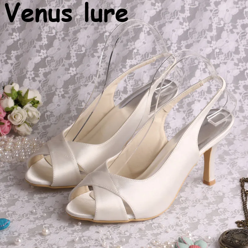 

Slingback High Heels Shoes for Bride Peep Toe Ivory Sandals for Wedding