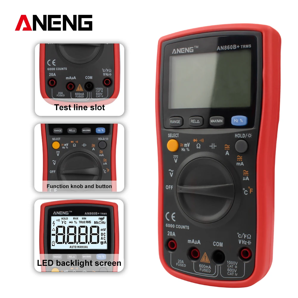 ANENG AN860B мультиметр цифровой тестер 6000 digital multimeter мультиметр провода для мультиметра tester dc dc мультиметры мультитестер с термопарой цифровой тестор capacitor tester МУЛЬТИМЕТР