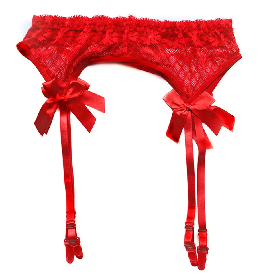 Sheer Lace Ligas сексуальный топ, облегающие чулки с поясом, бандаж, женское белье, подвязки с поясом, набор подвязок - Цвет: Красный