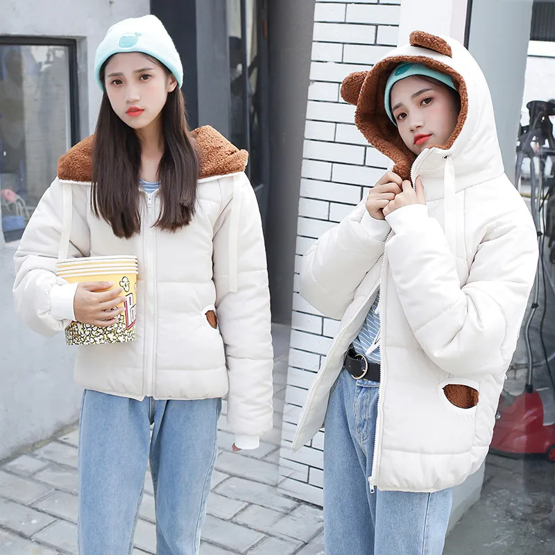 Apricot white Женское зимнее Новое модное толстое теплое ватное хлопковое пальто забавная Повседневная Свободная куртка на молнии с капюшоном Дамская парка размера плюс Y216 - Цвет: Apricot white