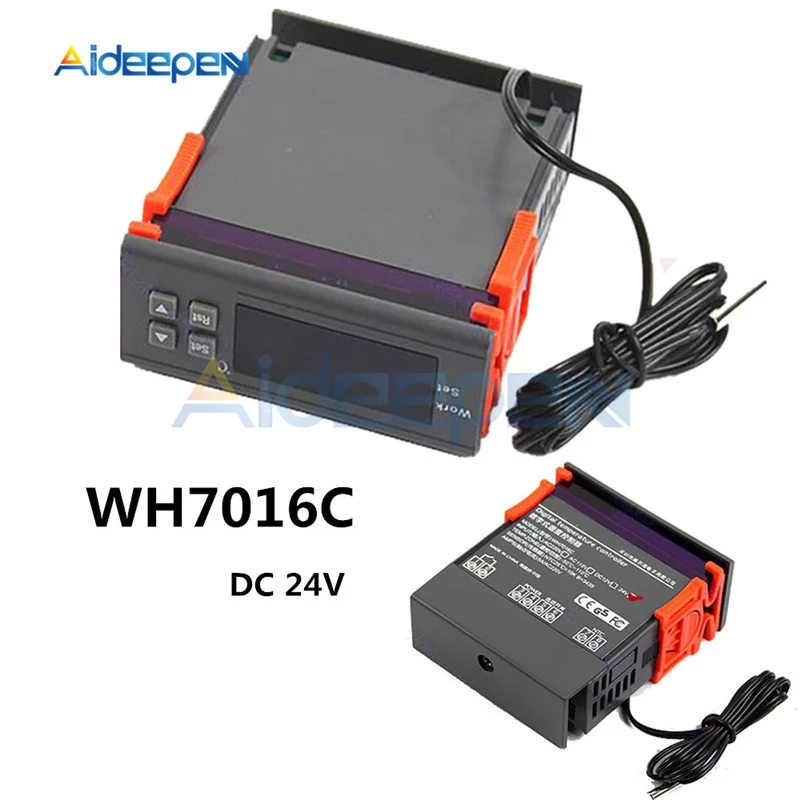 

WH7016C DC 24V 10A LCD Digital Temperature Controller Thermostat Thermomter + 10K NTC Sensor Probe For Water Tank Refrigerator