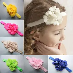 Для девочек маленькая принцесса Трехместный шифон цветок с кристально ободки новорожденных для фотосессий Бесплатная доставка 10 шт./лот