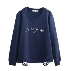 Модный пуловер с длинным рукавом, с капюшоном, Женская толстовка с милыми кошачьими ушками, худи, повседневные топы