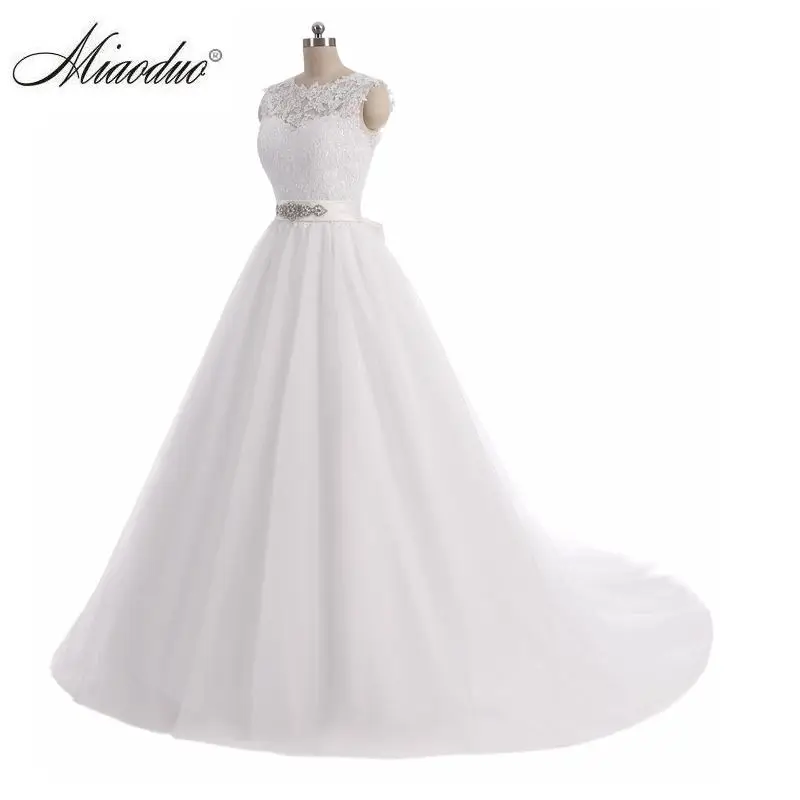 Rommantic A-line Lace Satin Backless Wedding Dress