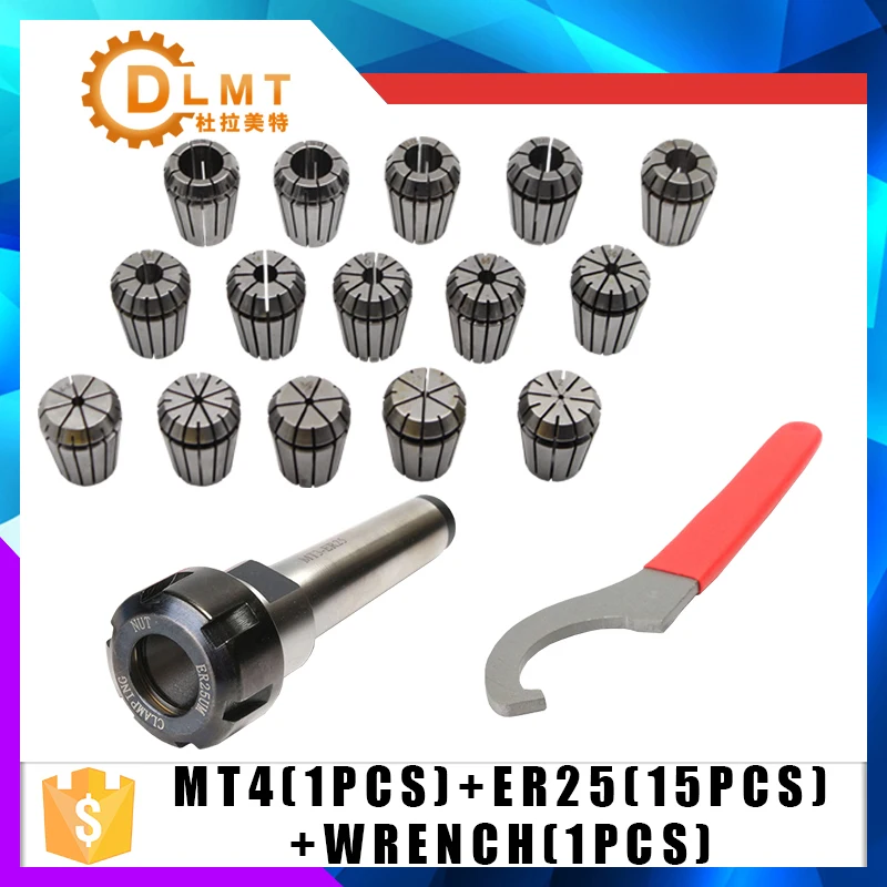 

15Pcs ER25 Precision Spring Collet Set+ 1PCS MT4 ER25 Chuck Morse Taper Holder+1Pcs er25 wrench For CNC Milling Lathe Tools