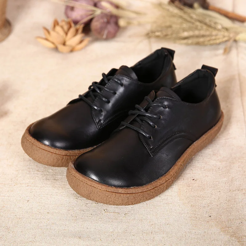 2016 new autumn thick heels cowhide leather female lace up shoes comfortable handmade casual font b