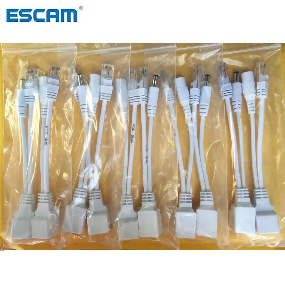 

ESCAM 10pcs(5pair) POE Splitter POE Switch POE Cable adapter Tape Screened 5V 12V 24V 48V Power Supply Cable 5.5*2.1mm POE7005