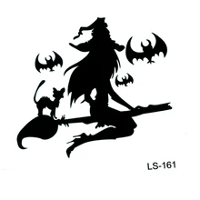 Летающая ведьма водостойкая временная татуировка стикер Черная кошка поддельная татуировка для Хэллоуина Черная летучая мышь вспышка тату рукав