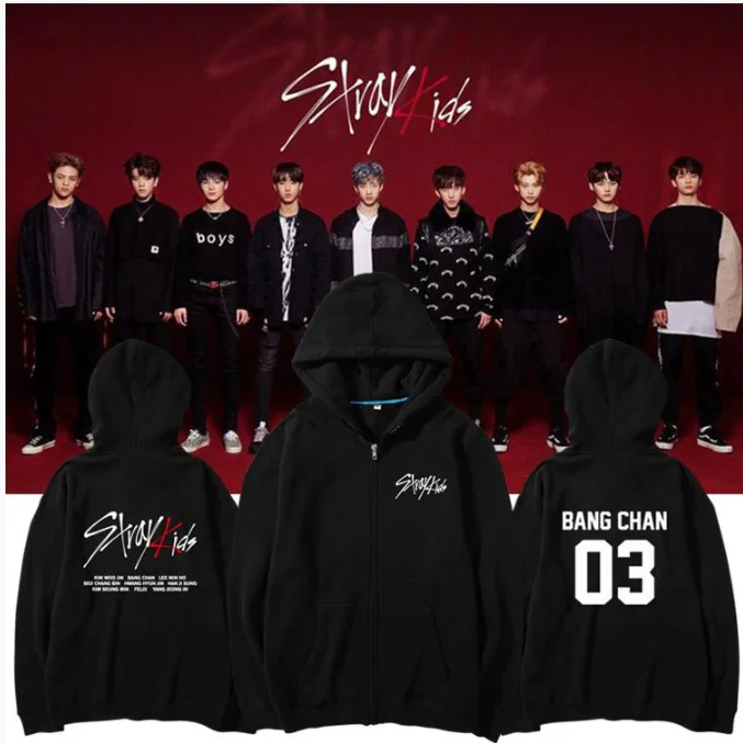  BF 2019 STRAY KIDS Cool Logo Zipper Hoodies Sweatshirt fashion Korean pink long-sleeved hooded swea