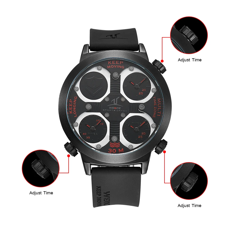 WEIDE luxury brand quartz Watches Mens Military Dual Time Zone Waterproof  Sports Army Quality silicone analog Relogio Clock