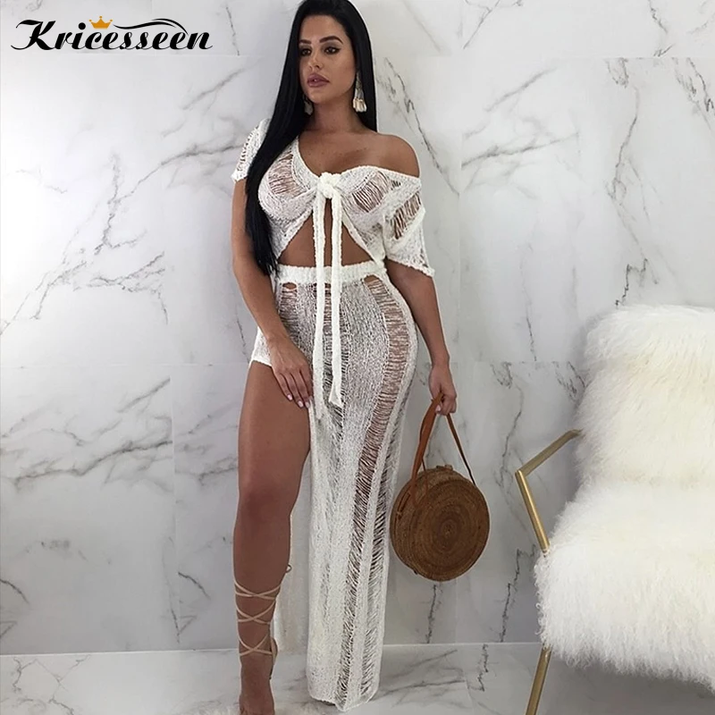 see through two piece skirt set