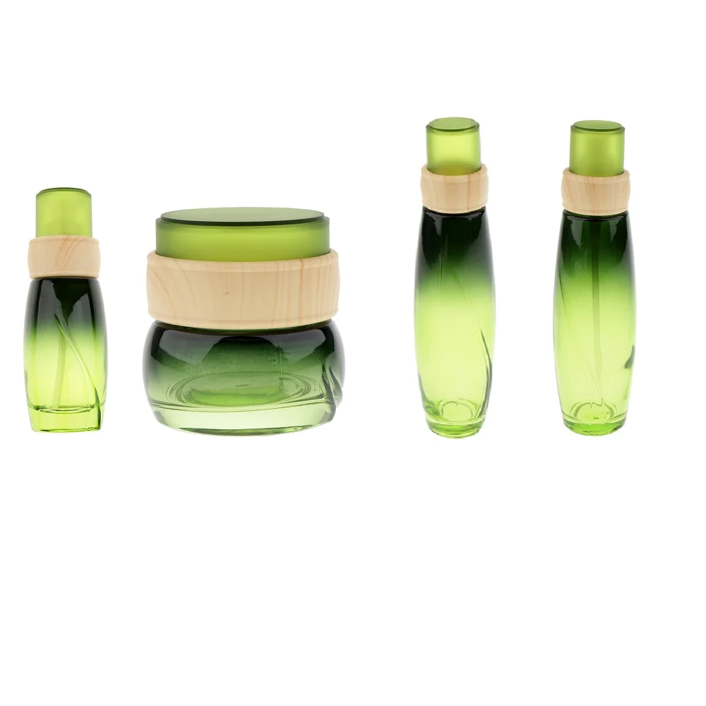 1 Set 4 Pieces Premium Empty Portable Refillable Glass Cosmetic Makeup Face Cream Jar Small Container Pump Bottle Pot