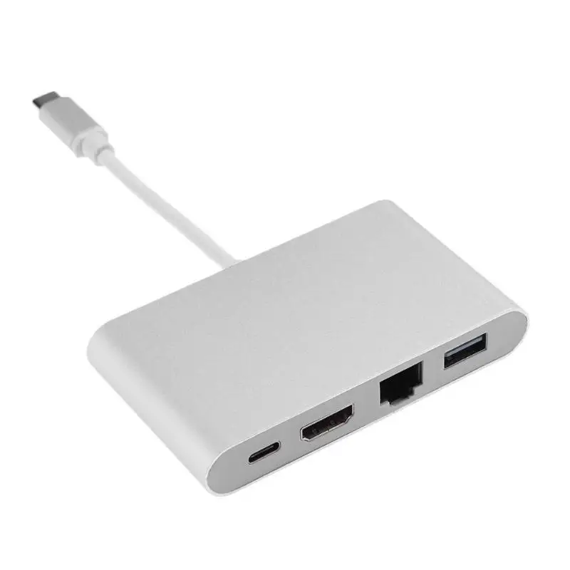 

High Speed USB3.0 + HDMI + Type-C 3.1 + RJ45 HUB Type C to HDMI USB 3.0 RJ45 LAN Network HUB Adapter Extender for Macbook