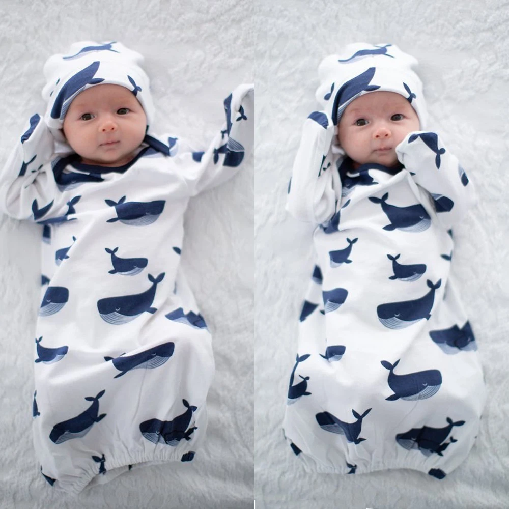 2 шт., хлопковый комбинезон для новорожденных мальчиков и девочек, спальные мешки + шляпы, Пеленальное Одеяло, спальный мешок