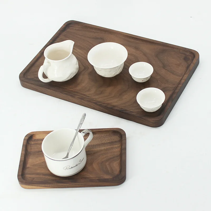 Black Walnut Wood Rectangular Serving Tray Tea/Coffee/Wine/Fruit Decorative Platters