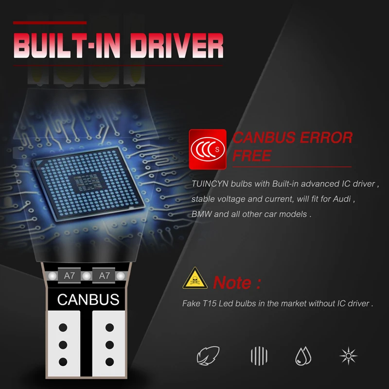 TUINCYN 2000lm T15 W16W светодиодный светильник Canbus 921 912 на танкетке, лампа заднего хода, внешняя лампа для автомобиля, 6500K белый, высокая мощность, супер яркий