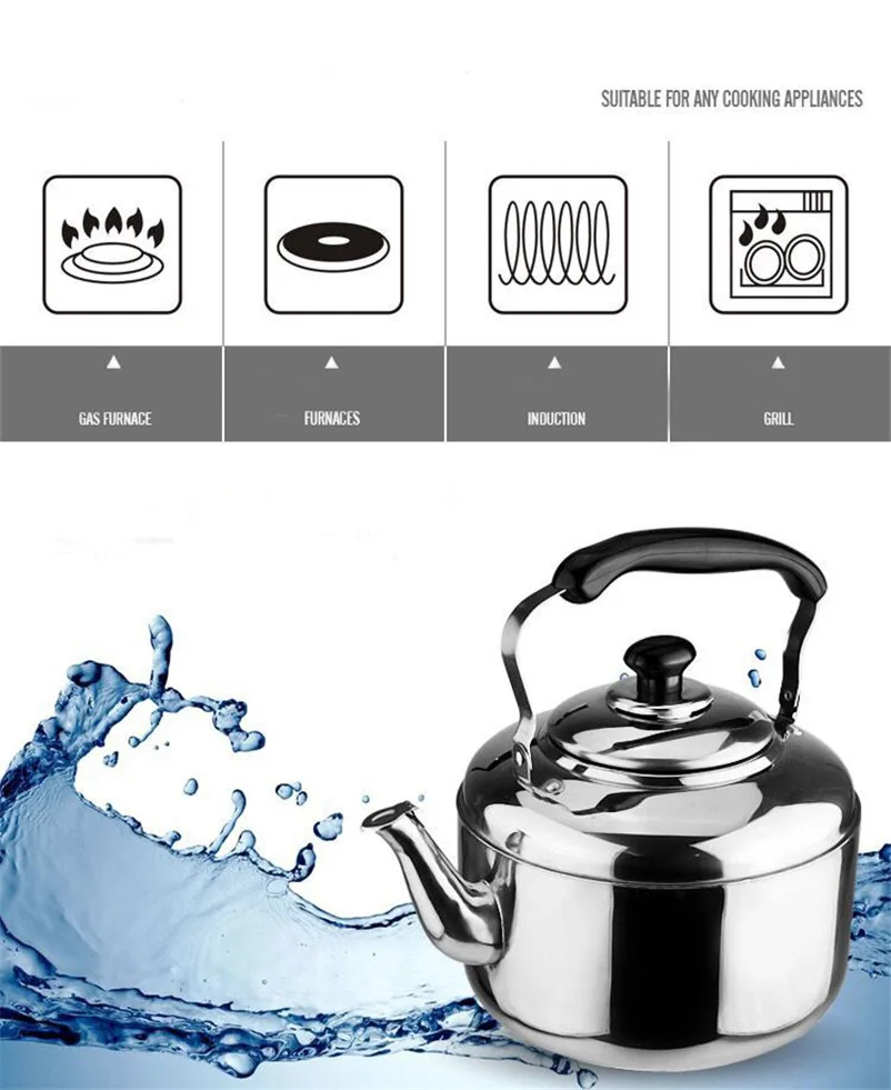 Чайник из нержавеющей стали, свистящий чайник для газовых плит, немагнитные универсальные чайники, бутылки для воды для кемпинга, 1 шт