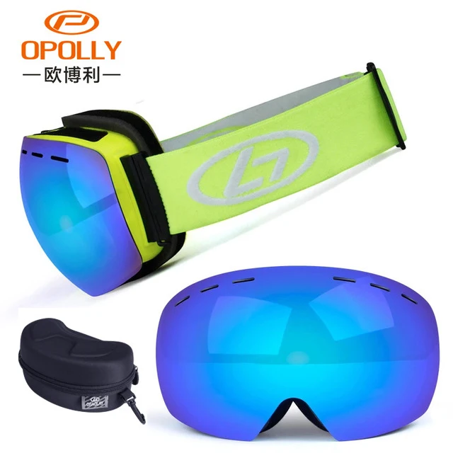 OBAOLAY, лыжные очки, двухслойные, анти-туман, большая Лыжная маска, очки для катания на лыжах, для мужчин и женщин, ветрозащитные, снежные очки для сноуборда, лыжные очки - Цвет: Blue 04 box