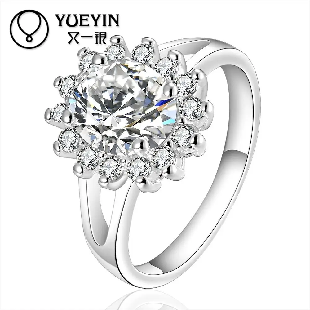 Bridal Zircon Party New Women Wedding Lady Ring Silver Plated Fashion Crystal