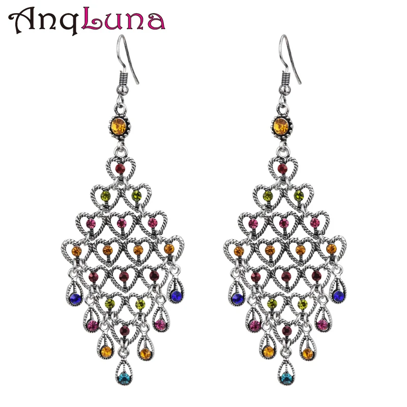

Ethnic Large Crystal Rhinestone Heart Shape Earrings For Women Alloy Heart Shape Water Drop Earrings Wedding Jewelry