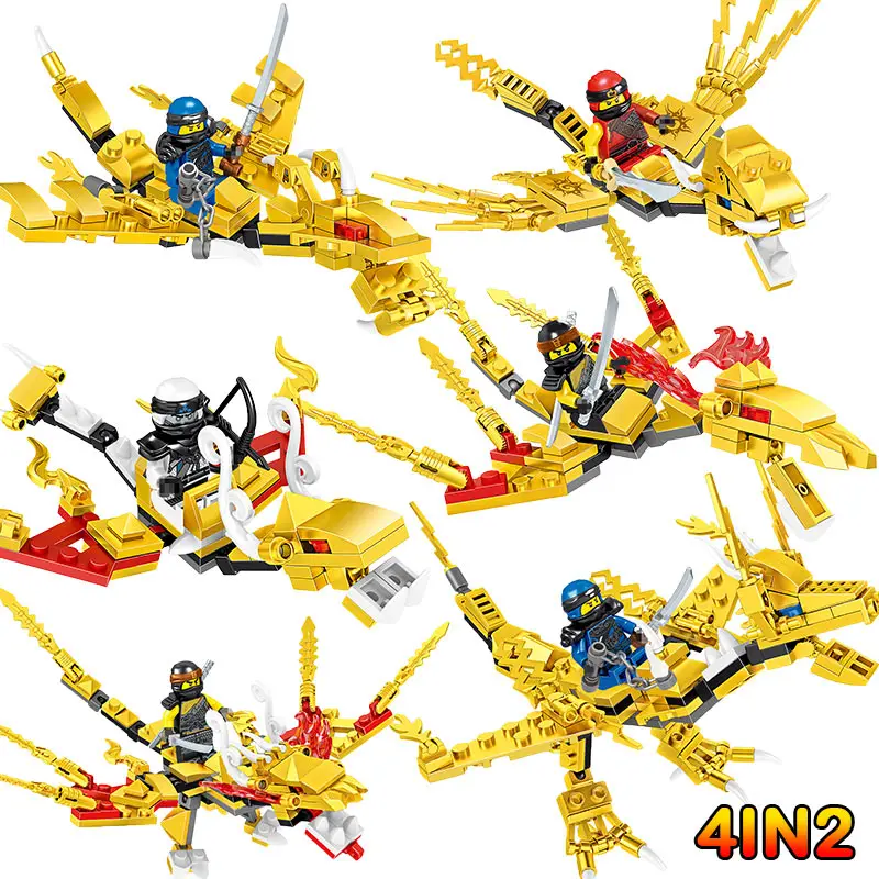

4IN2 Gold Version Legoinglys Ninjago Dragon Knights Building Blocks Kai Figures Arms Brick Educational Toy Kids Friends Gifts
