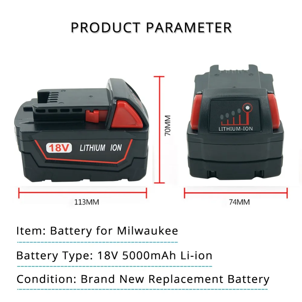 2 шт. высокое Ёмкость 5.0A 18 В Перезаряжаемые Мощность инструменты Батарея для Milwaukee M18 5000 мАч XC M18 48- 11-1852 48-59-1850 M18BX