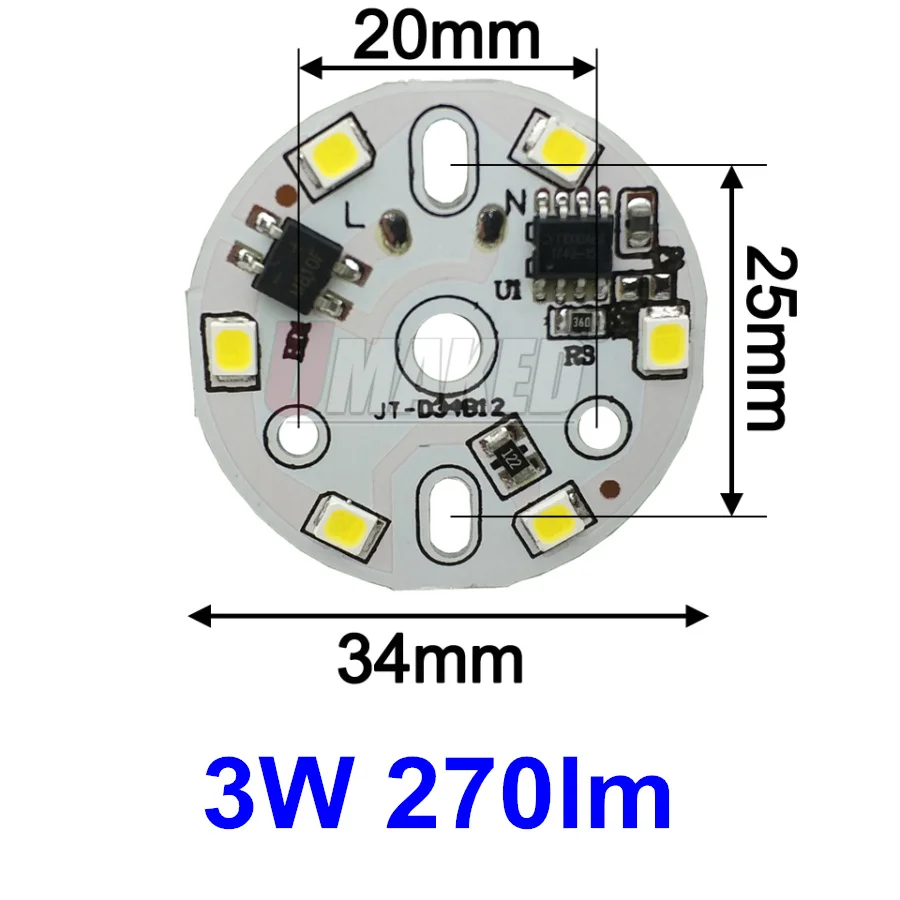 10 шт. ac 220 В led pcb SMD2835 3 Вт 5 Вт 7 Вт 9 Вт 12 Вт 15 Вт интегрированный ic драйвер, светодиодные бусины smart IC SMD, светодиодный светильник источник для светильник - Цвет корпуса: 3W 34mm