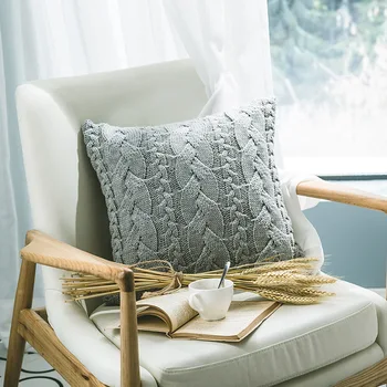 

Junwell Acrylic Knitted Cushion Twist Throw Pillow Sofa Office Back Braided Cushion Coussin Cojines Decorative 45x45cm Square