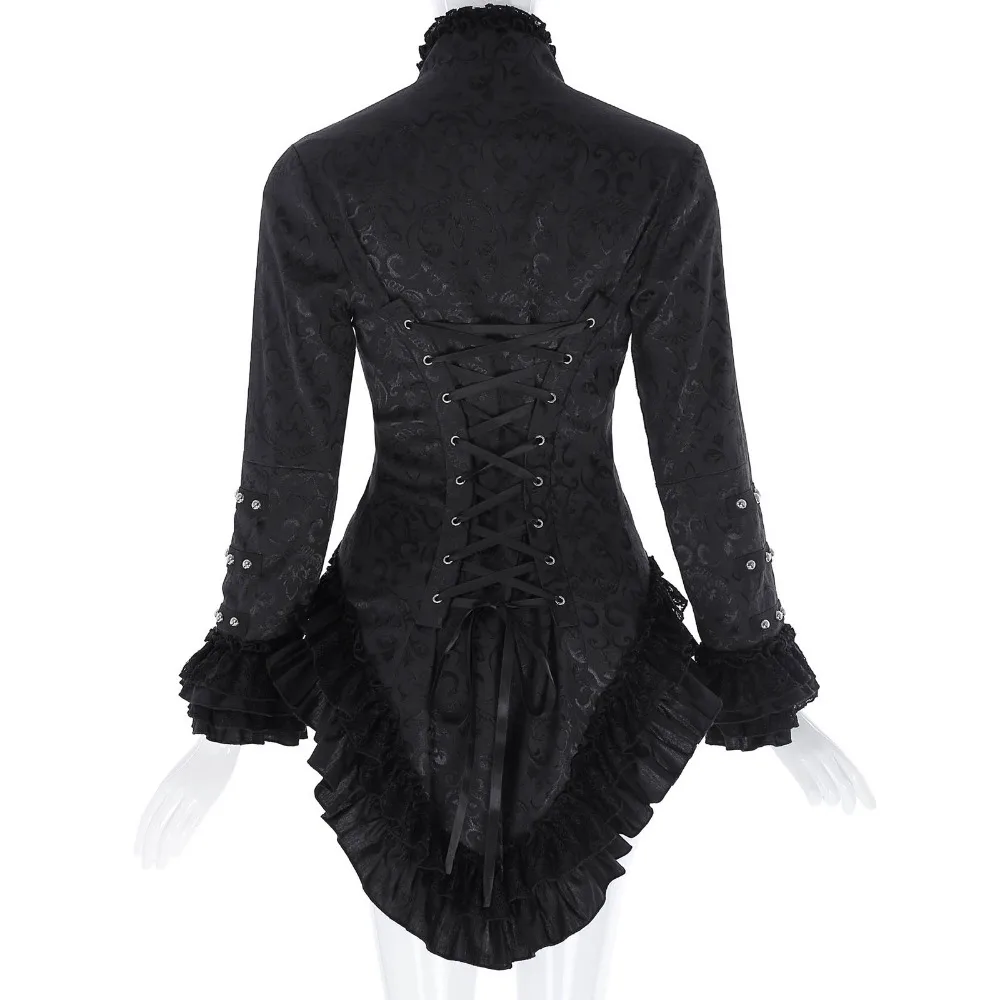 2018 Retro Vintage Victorian Brocade Corset Women Outerwear Coat Black Jacket Lace Embellished Dovetail Jacquard Gothic Coats