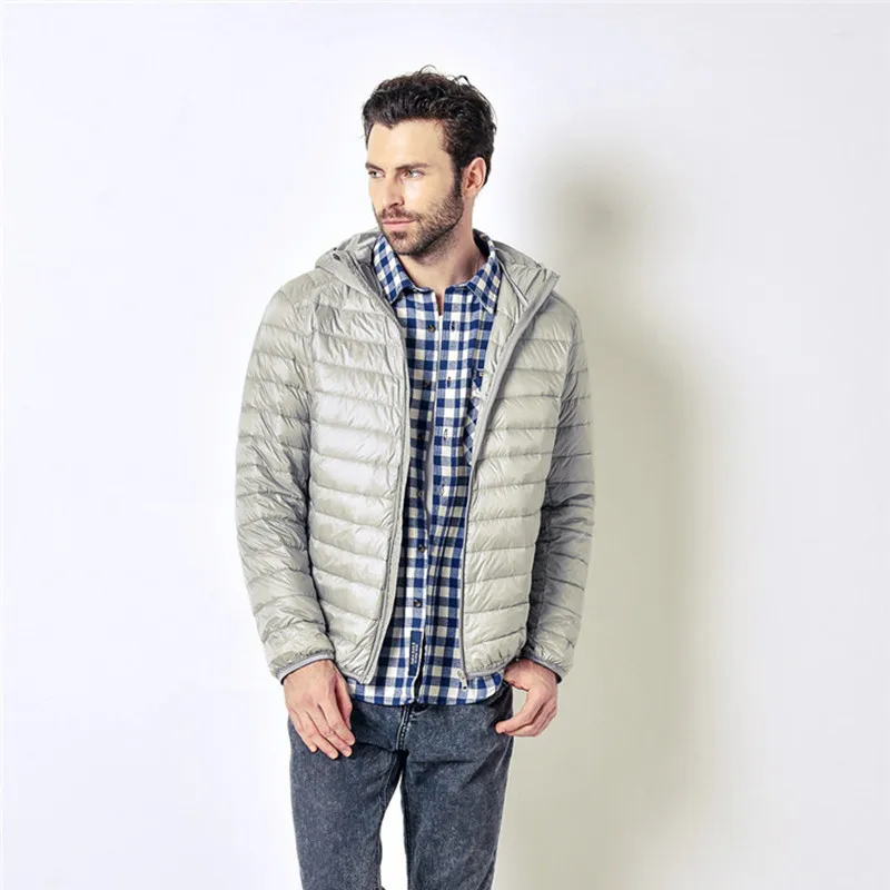  Spring and Autumn Fashion Boutique White Duck Down Men's Casual Thin and Light Hooded Down Jacket M