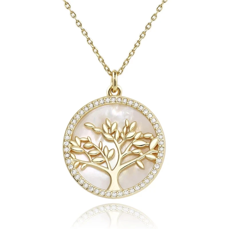 Popular Jewelry Gold Plated Brass CZ Pearl Shell Pendant Necklace Women (6)