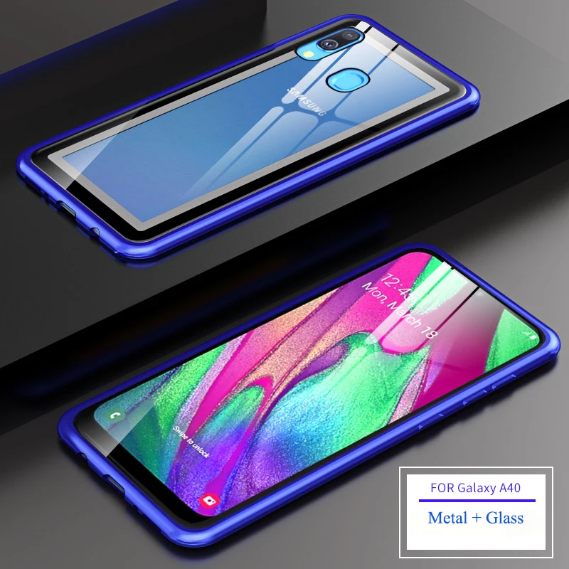 

Luxury Metal Bumper for Samsung Galaxy A40 Case Aluminum Frame with Tempered Glass Back Cover Case for Samsung Galaxy A40 Case