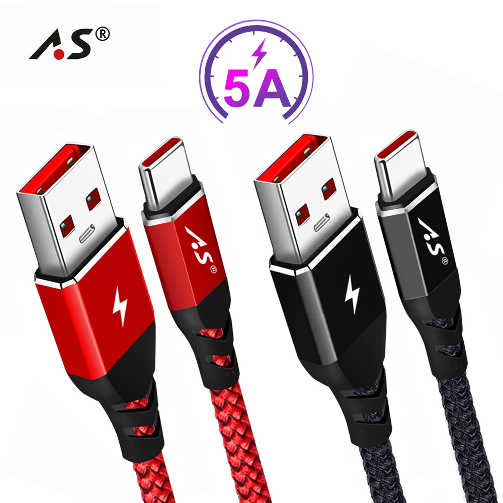 A.S USB Type C кабель 5A для Huawei P20 Pro Супер быстрая зарядка USB-C провод Mate P10 P9 Xiaomi Supercharger