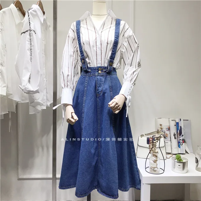 Новинка года весна и осень Женская высокая талия чулок джинсовая юбка Ins студент повседневное синие джинсовые юбки