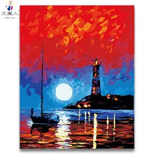 Расписанные вручную, с цветным абстрактным Марина С восходом солнца серии Сделай Сам Масляная картина-раскраска рисовать изображения пронумерованы море с наборы на холсте