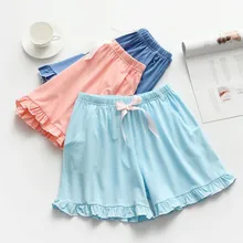 Sexy Lingerie Cozy Cotton Ladies Pajamas Home Pants Women Sleep Bottoms Drawstring Ruffle Shorts Summer Solid Color