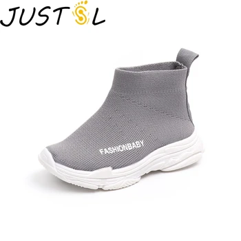 

JUSTSL Autumn new children's socks shoes boys girls breathable mesh sneakers stretch fashiom shoes for kids size 21-30
