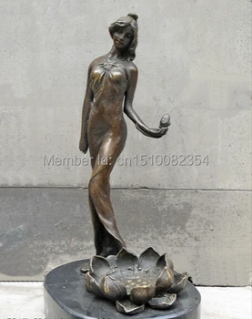 

Western ART Bronze Marble women Picking Lotus Flower