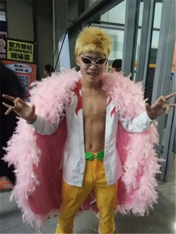 Аниме одна деталь Джокер Donquixote Doflamingo костюм косплей розовый плюшевый Colak наряд Солнцезащитные очки Мужские взрослые Хэллоуин Карнавал COS