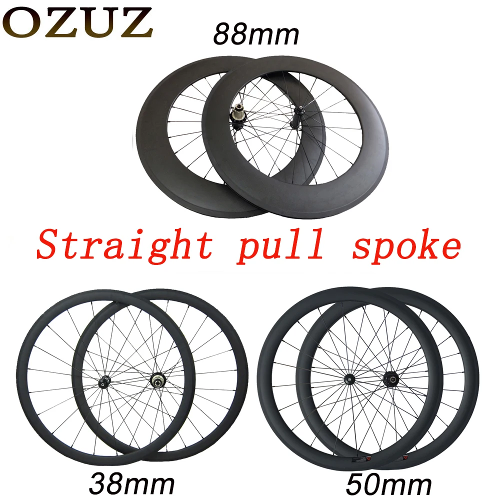 

OZUZ Straight Pull Spokes Road Bike Wheels 38mm 50mm 88mm Deep Clincher Tubular Bicycle Wheel Matte Glossy 700c 3K Weave