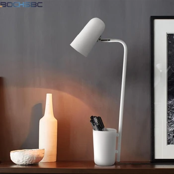 

FUMAT Iron Moder Desk Lamp Brush Pot Black White Light Shade Angle Adjustment Table Lamps LED Brief Pencil Vase Loft E14 Lights