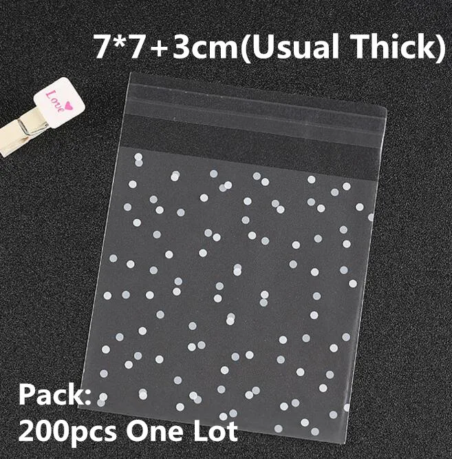 200p Usua Dotl 7x7cm LBSISI Life, 100 шт., пакеты для конфет, печенья, матовые, полупрозрачные точки, пластиковое мыло в упаковке, пакеты, обертка для кексов, самоклеющиеся, подарочный пакет - Цвет: 200p Usua Dotl 7x7cm
