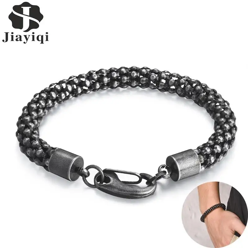Jiayiqi Для мужчин браслет 8 мм ширина нержавеющей стали Массивное колье в стиле панк-рок и хип-хоп ювелирные изделия аксессуары вечерние подарки 18,5/20,5/22 см