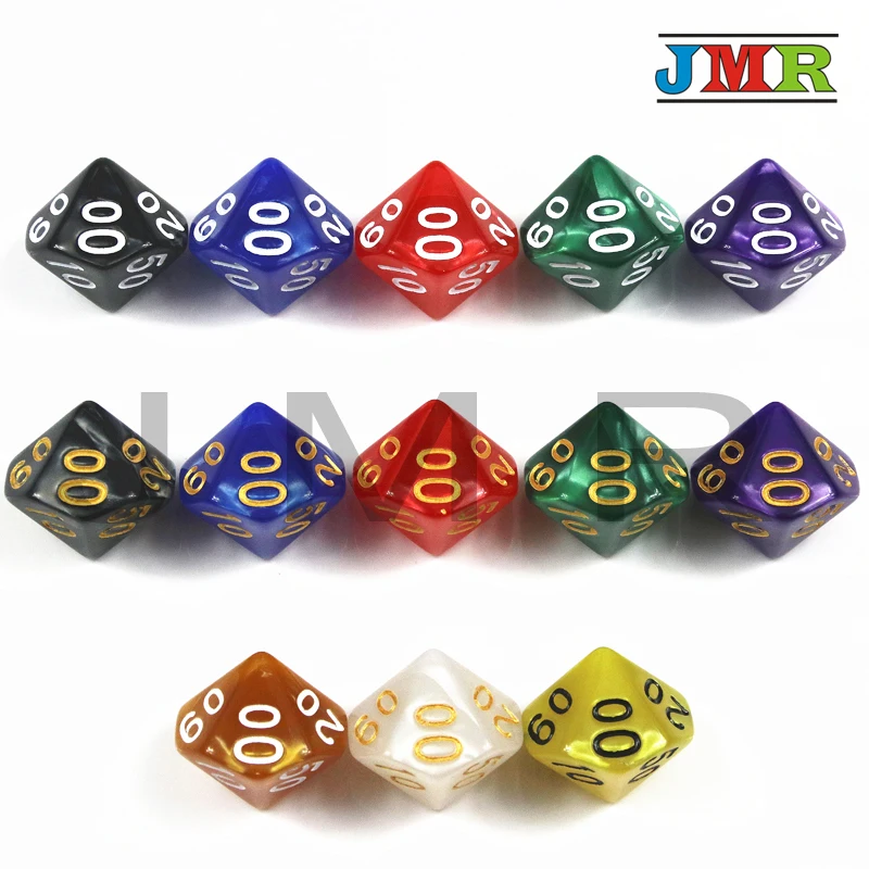 Высокое качество 10 шт. TRPG перламутровый эффект D10%(00-90) кости для подземелий и драконов 10 сторонних игр для игры