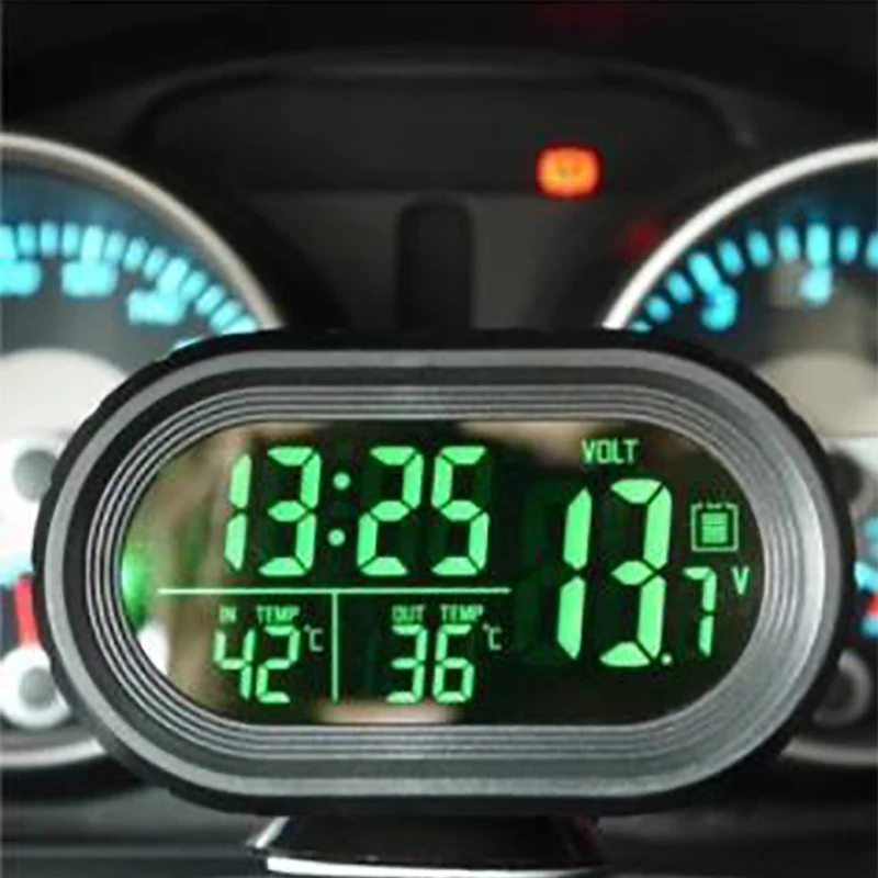 Acheter Horloge de voiture thermomètre de voiture décoration compteur électronique horloge numérique voltmètre Automobiles autocollant montre intérieur en voiture