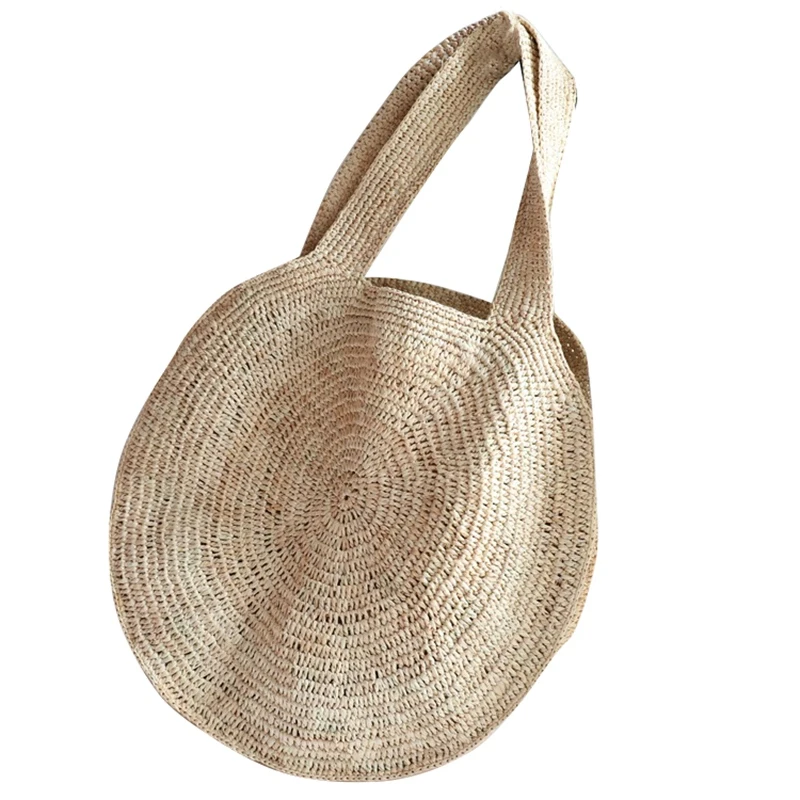 

Round Straw Beach Bag Vintage Handmade Woven Shoulder Bag Raffia Circle Rattan Bags Bohemian Summer Vacation Casual Bags