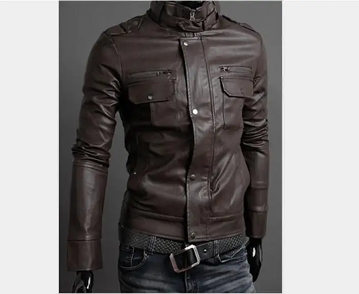 

black brown khaki European and American fashion wild punk style M-XXL pu jacket Korean men Slim Men pu leather motorcycle jacket