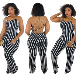 Весна-лето 2019, хит продаж, новый стиль, модный Африканский стиль, черно-белая полосатая спинка с открытой спиной, пикантный комбинезон