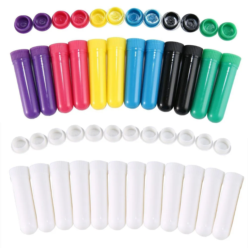Портативные разноцветные эфирные масла Ароматерапия Пустые контейнеры для носовых ингаляторов палочки 12 пустых трубок или 24 шт. белые хлопковые фитили на выбор